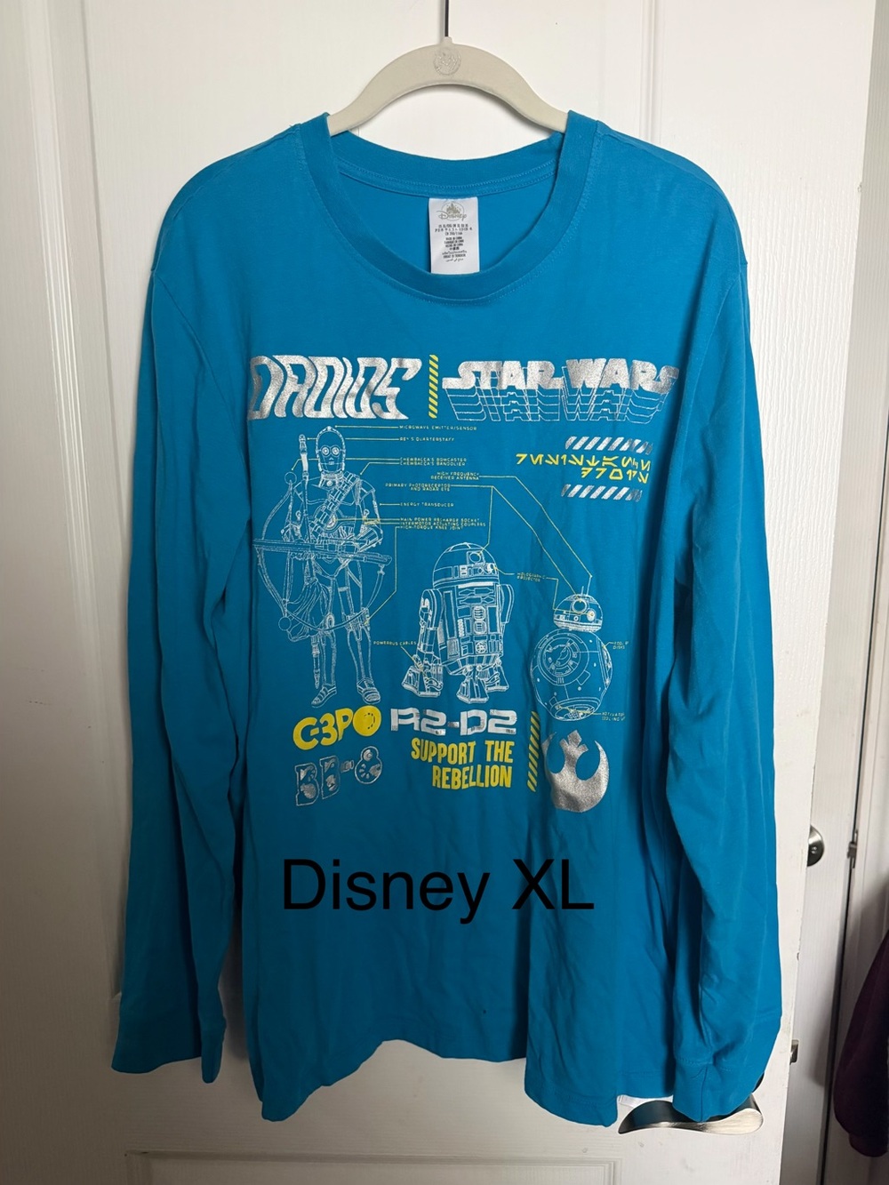 Disney Teal Star Wars Droid Blueprint Long Sleeve Shirt